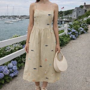 Anthro Maeve Sleeveless Square-Neck Drop-Waist Midi Dress